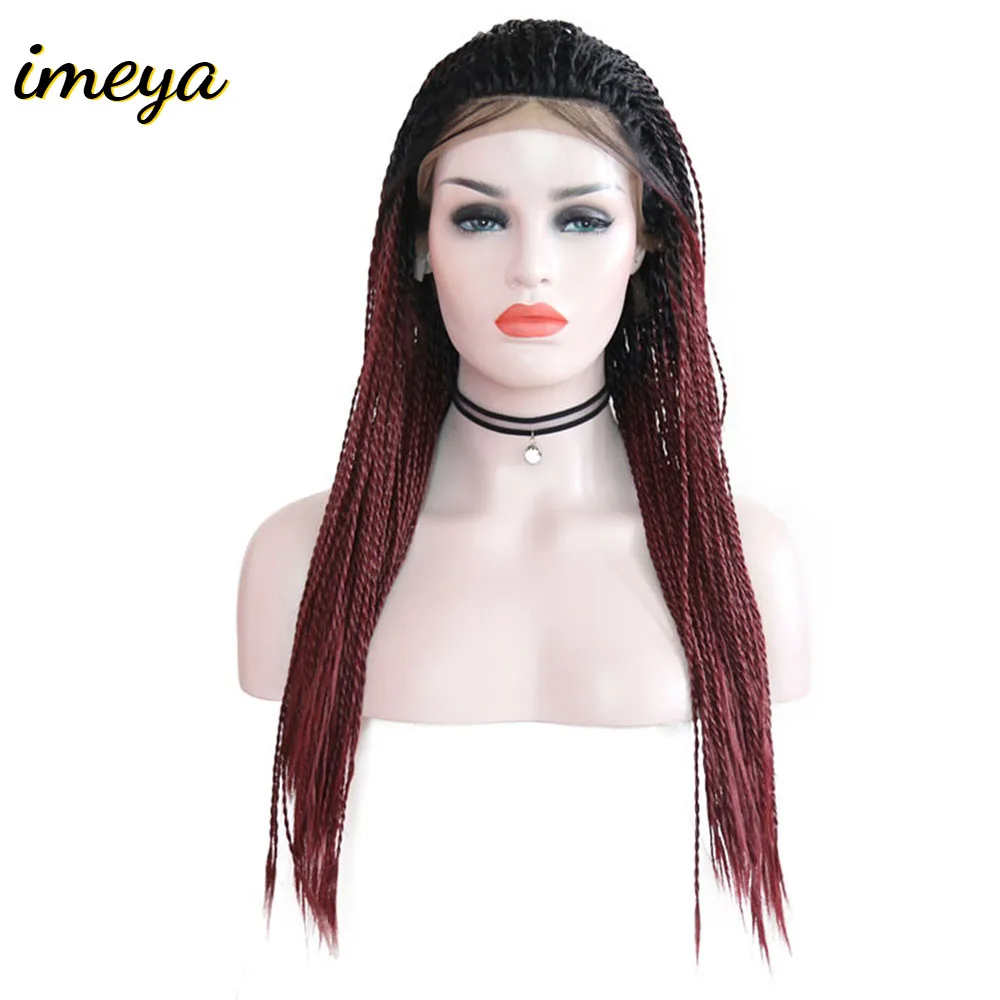 

Imeya Long Synthetic Lace Front Wigs Ombre Color 2x Twist Braid Wigs High Temperature Heat Resistant Fiber Wigs For Women