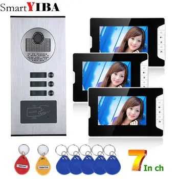 

SmartYIBA 7" Apartments Video Intercom System RFID Access Outdoor Camera For 3 Units Families Room IR-CUT Doorbell Interphone