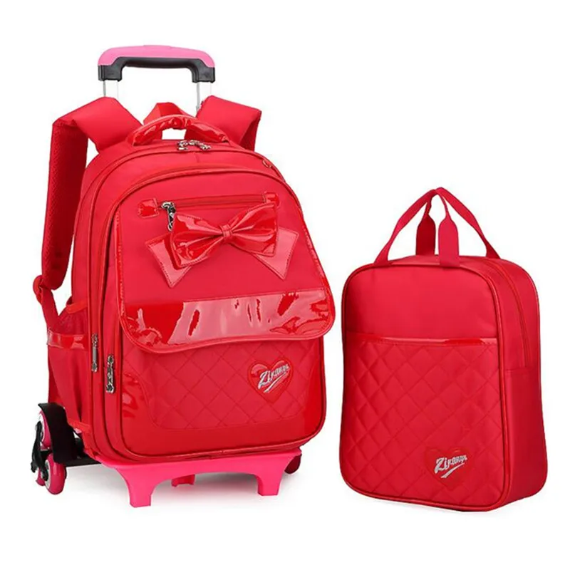 

Rolling Backpack for Girls 2pcs Children Trolley School Bags with Bow Kids Wheeled Book Bag Travel Luggage Students Suitcase