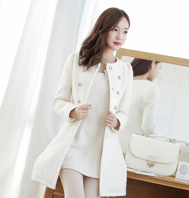 Patchwork Women Woolen Coat Slim Women's Jacket Fur Collar Cashmere Coat and Jacket