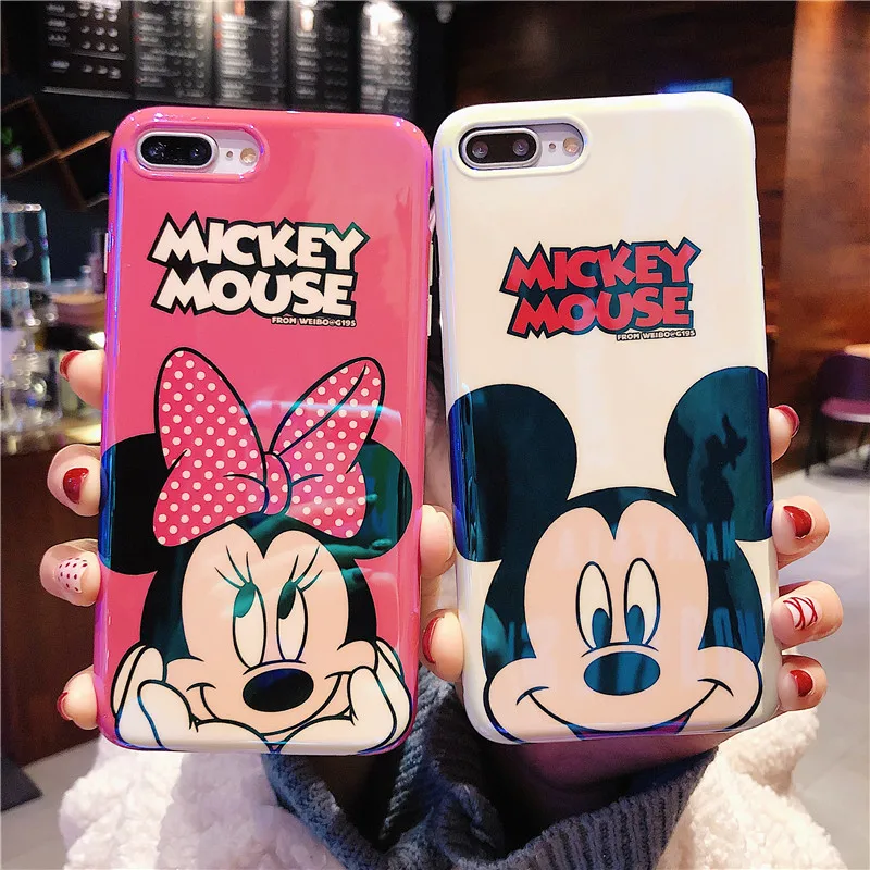 

(1pc) Hot Cute pink mickey mouse blu-ray Case For iphone xs max x 6 6s 7 8 Plus Cover+tempered glass TPU soft cases