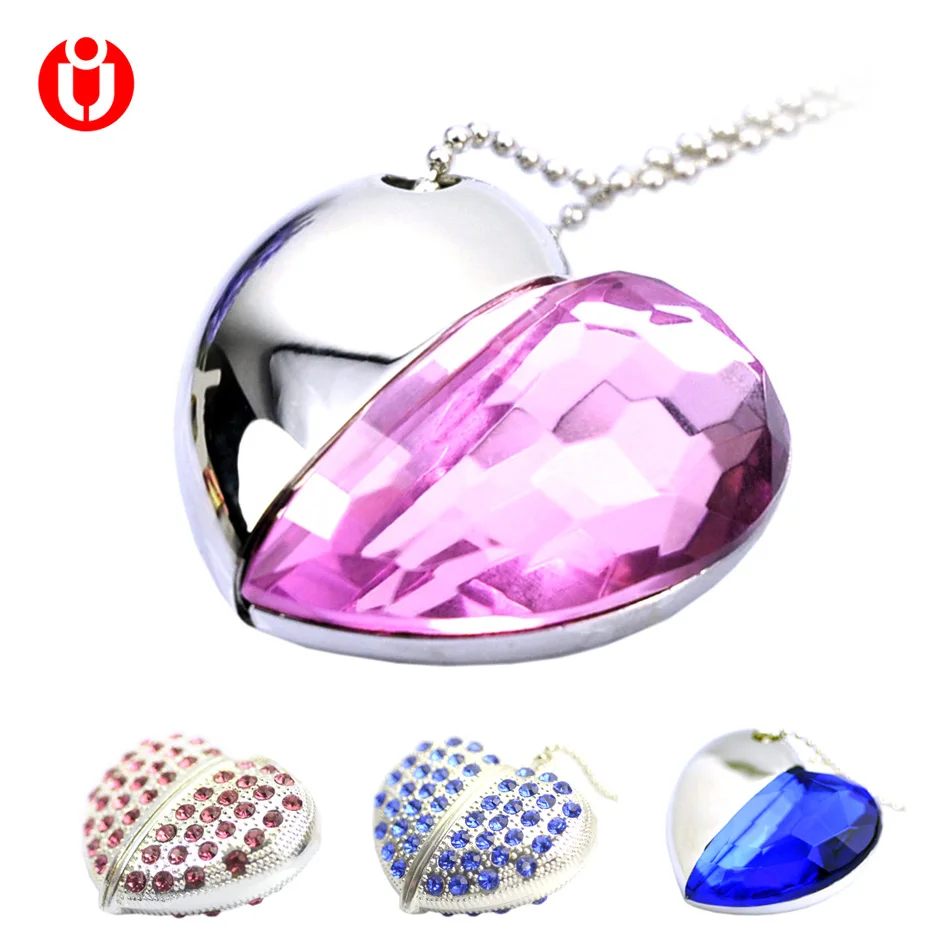 

Heart-shaped U disk 16gb Creative Crystal Heart+Chain 4gb 8GB 16GB 32GB 64gb USB Flash Memory Stick Thumb/USB Pen drive Gifts