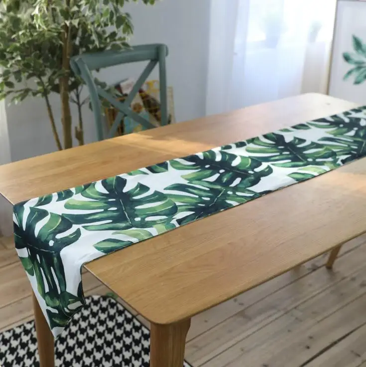 Digital Print Cotton linen Palm Leaf Monstera Leaf Green Leaf Table