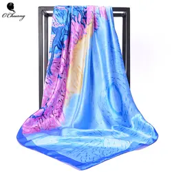 Шарф для волос квадратный 90*90 см бандана для женщин абстрактная живопись маслом Атлас роскошные дизайнерские шали большой хиджаб мешок