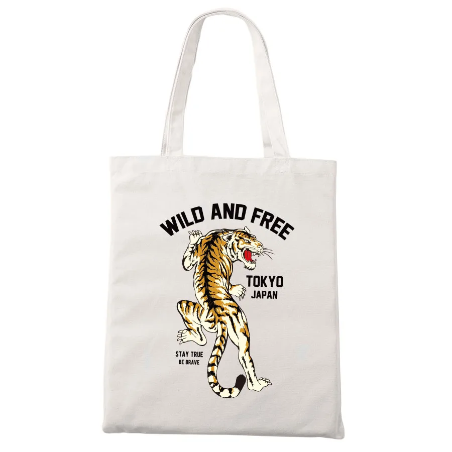 

Harajuku Tiger Canvas Bags Anime Cartoon Print Reusable Shopping Travel Bag Fashion Cool Beach Shoulder Bags