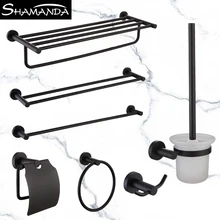 SUS 304 Stainless Steel Bathroom Hardware Sets Black Matte Towel Rail Rack Bar Shelf Paper Holder Toilet Brush Holder Rob aodeyi black sus 304 stainless steel bath hardware set brush holder paper holder towel bar shelf soap dish robe hook
