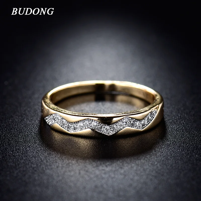 Женское кольцо на День святого Валентина BUDONG винтажное Золотое с фианитом xuR235|ring