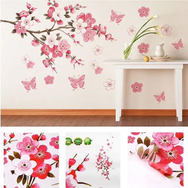 kamar mandi bunga kupu kupu stiker dinding decal removable peach