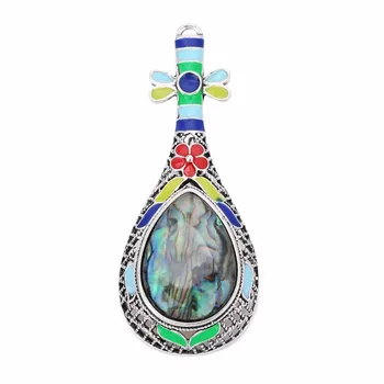 

LOULEUR New Ethnic Exquisite Lute Natural Stone Shell Dripping Charm Pendant for Women Jewelry Findings Making Dual Use