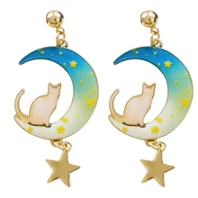 free shipping wholesale 6 pair/lot fashion women jewelry accessories metal colorful print star cat moon korean earrings