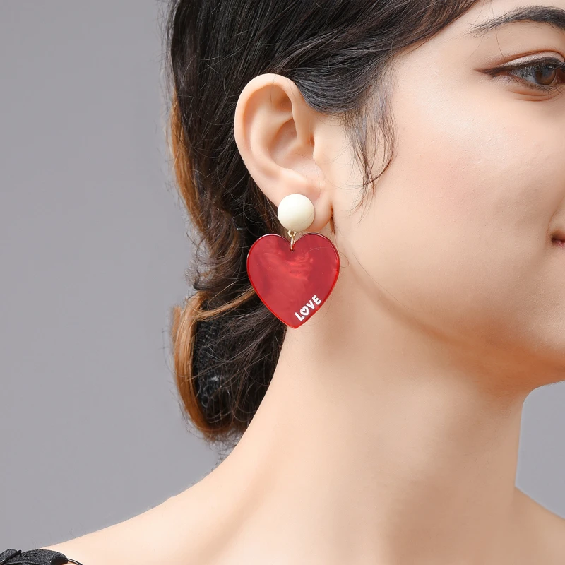 Wuli & baby Red Heart Drop Earrings 2019 New Statement Women Earrings Jewelry