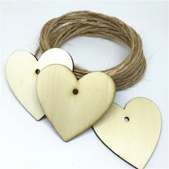 

60pcs 48x50mm Wood Heart Tags Pendants Embellishments With Jute String Rope Rustic Wedding Wishing Christmas Tree Decorations
