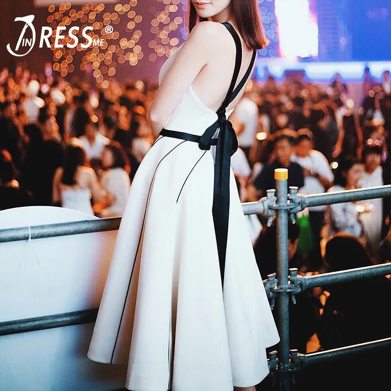 INDRESSME Women Dress Casual A Line Sexy Spaghetti Strap Backless Knee Length Bow Lady Party Dress Vestidos 2018 INDRESSME Women Dress Casual A Line Sexy Spaghetti Strap Backless Knee Length Bow Lady Party Dress Vestidos 2018