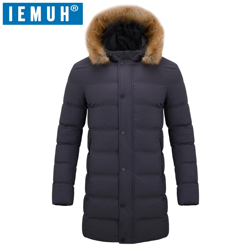 

IEMUH Brand Outdoor Men Hiking Down Jacket Warm Thermal Fur collar Winter Long Jackets Male Skiing Camping Feather Cotton Jacket