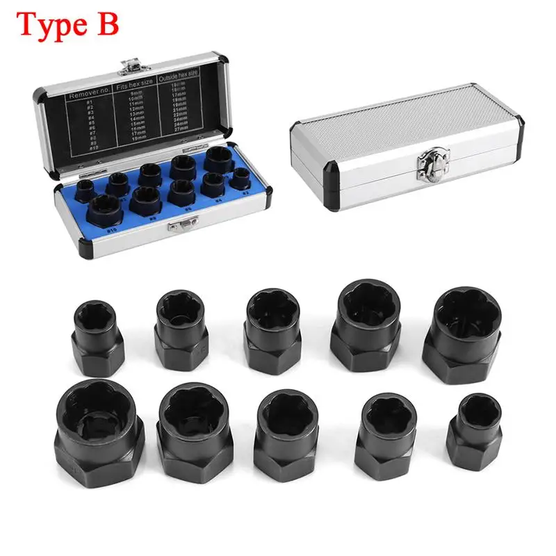 10 шт./лот, поврежденный болт, гайка, винт для удаления, экстрактор, набор инструментов для удаления резьбы, набор для 9 мм до 19 мм головных гаек - Цвет: Type B