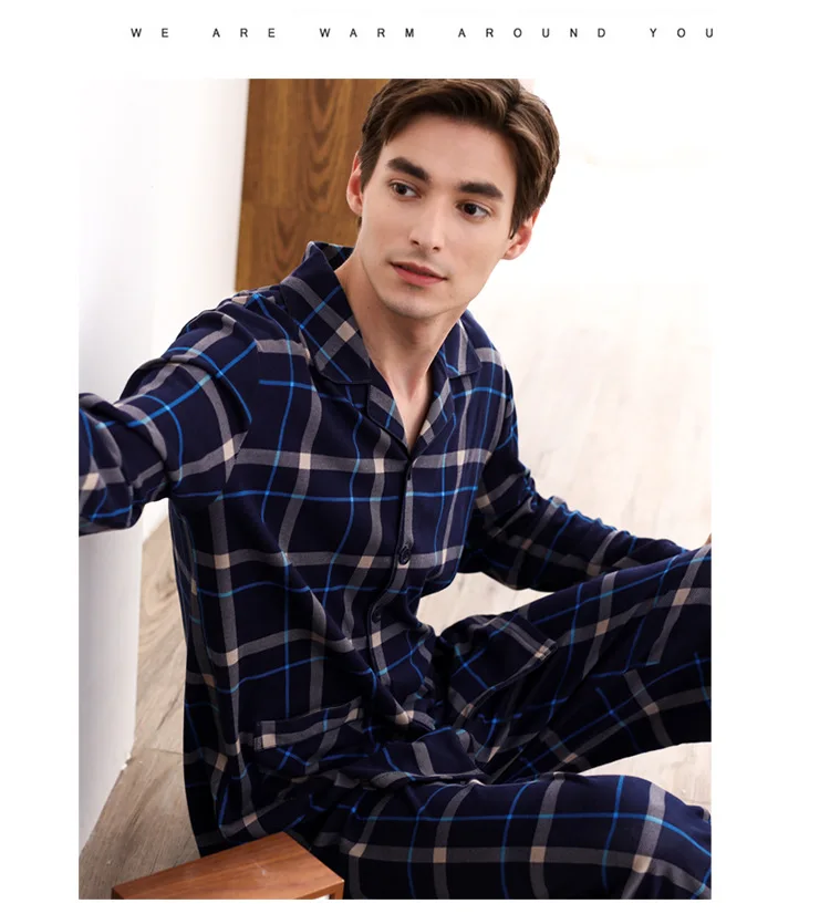 J & Q Pijama Пара Одежда Кардиган Топ с длинным рукавом хлопок для мужчин и женщин пижамы Нагрудные плед бренд дома повседневное костюм