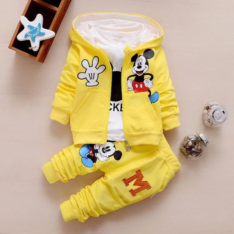 Спортивный костюм для мальчиков и девочек, От 1 до 4 лет, детская одежда с дизайном «Микки», Детская футболка с длинным рукавом, штаны, одежда