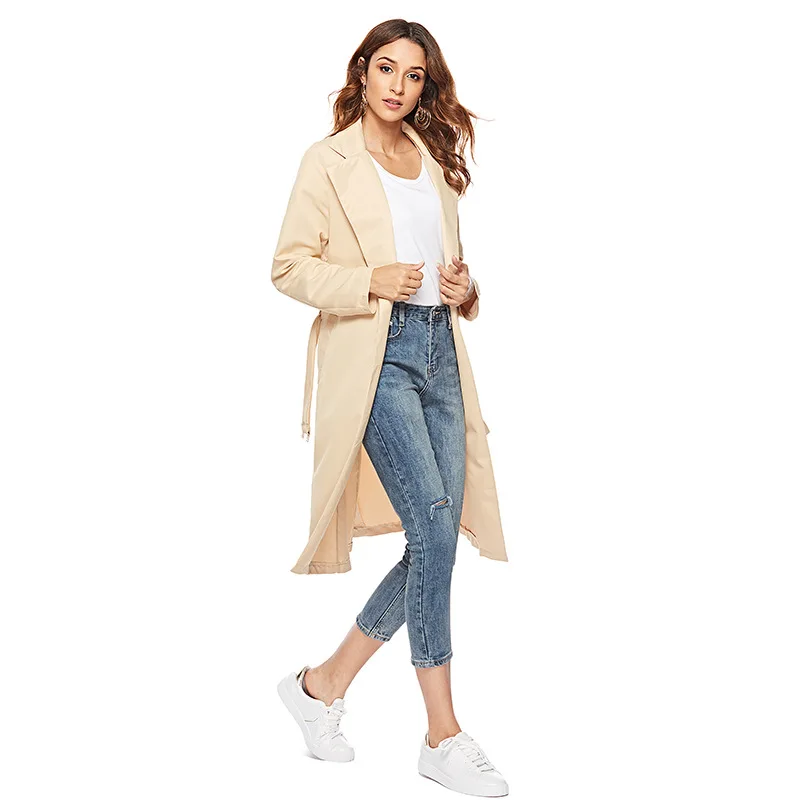 vadim 2019 New Trench Lady Casual Spring casaco feminino modis Waist Classic Collar Coat Long trendyol Business Outerwear plussi