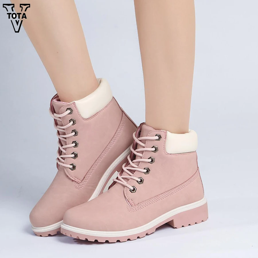 

VTOTA New Women Boots Bota Feminina Motocycle Booties Autumn Winter Platform Shoes Woman Ankle Boots Lace-up Women Shoes RX