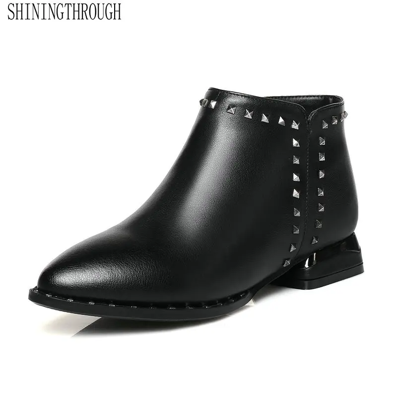 

Genuine Leather Ankle Low High Women Boots Sexy Round Toe Zipper Women Shoes Spring Autumn Party Wedding Shoes Large Size 43