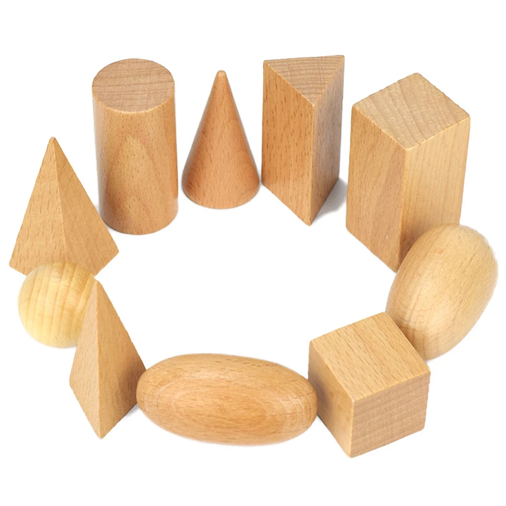 3D Wooden Toys Geometric Solids Shapes Montessori Learning School Home Resources Educational Math Toys for Children Learn Toy