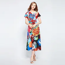 High quality designer letter print dress Fashion cartton print elegant dress women summer sequins dress S470 High quality designer letter print dress Fashion cartton print elegant dress women summer sequins dress S470