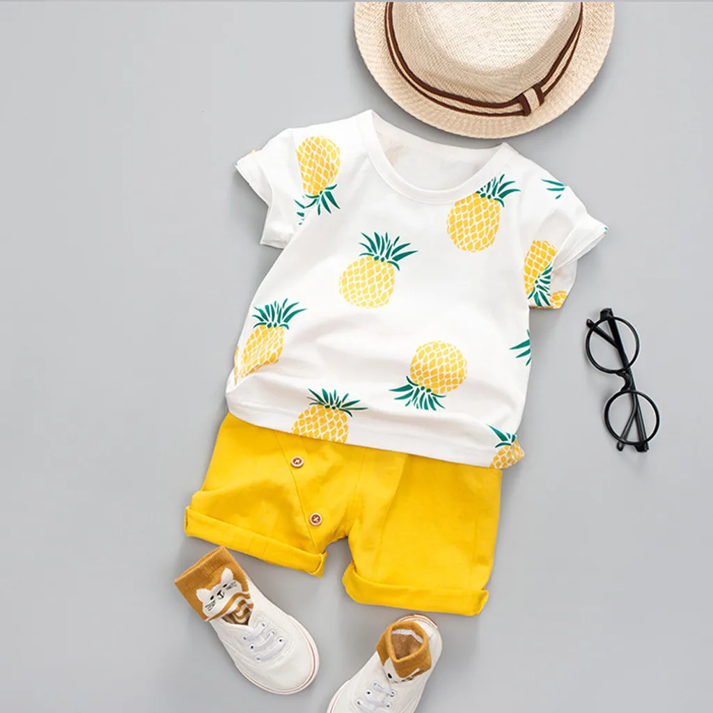

Cotton boy summer suit Toddler Baby Kids Boys Pineapple T-shirt Tops Solid Short Casual Outfit Set Abbigliamento Neonato #06