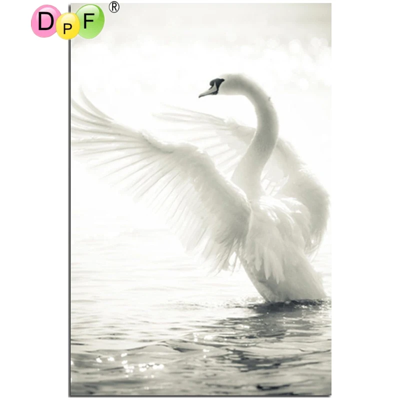 

DPF 5D Diamond embroidery white swan Diy diamond square drill rhinestone pasted Crafts Needlework home decoration wall painting