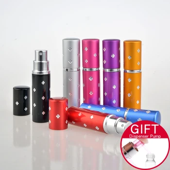 

10 PCS/lot 5ML Mini Portable Diamonds Metal Perfume Bottle With Spray&Empty Parfum Case With Colorful For Free Shipping
