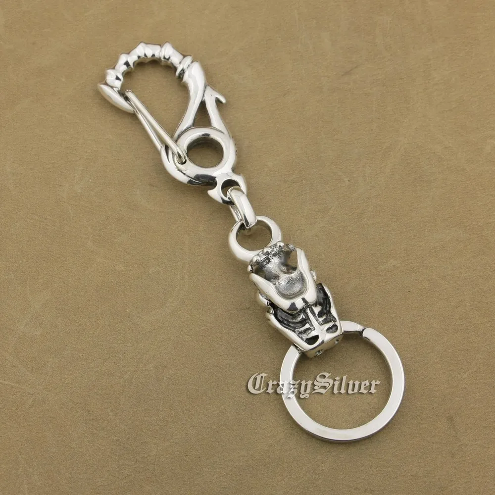 

LINSION 925 Sterling Silver Claw Hook Mens Biker Rock Punk Dragon Keychain 8J023