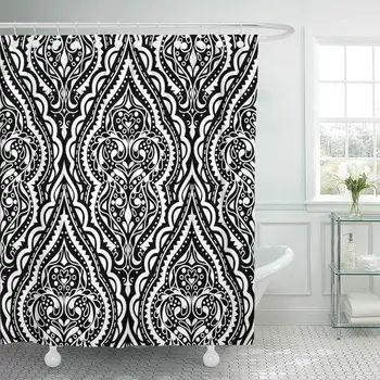 

Shower Curtain with Hooks Medallion Beautiful Damask Vintage Abstract Mandala Style Black and White Design Ethnic Bathroom Decor