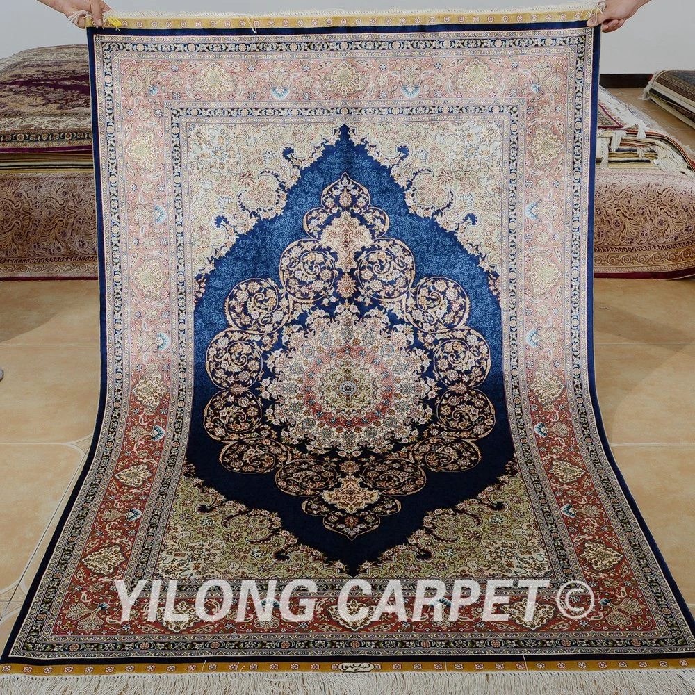 Yilong 4 X6 Hand Knotted Silk Carpet Vantage Dark Blue Persian Yilong 4 X6 Hand Knotted Silk Carpet Vantage Dark Blue Persian Rugs 0108 In Rug From Home Garden On Aliexpress Alibaba Group