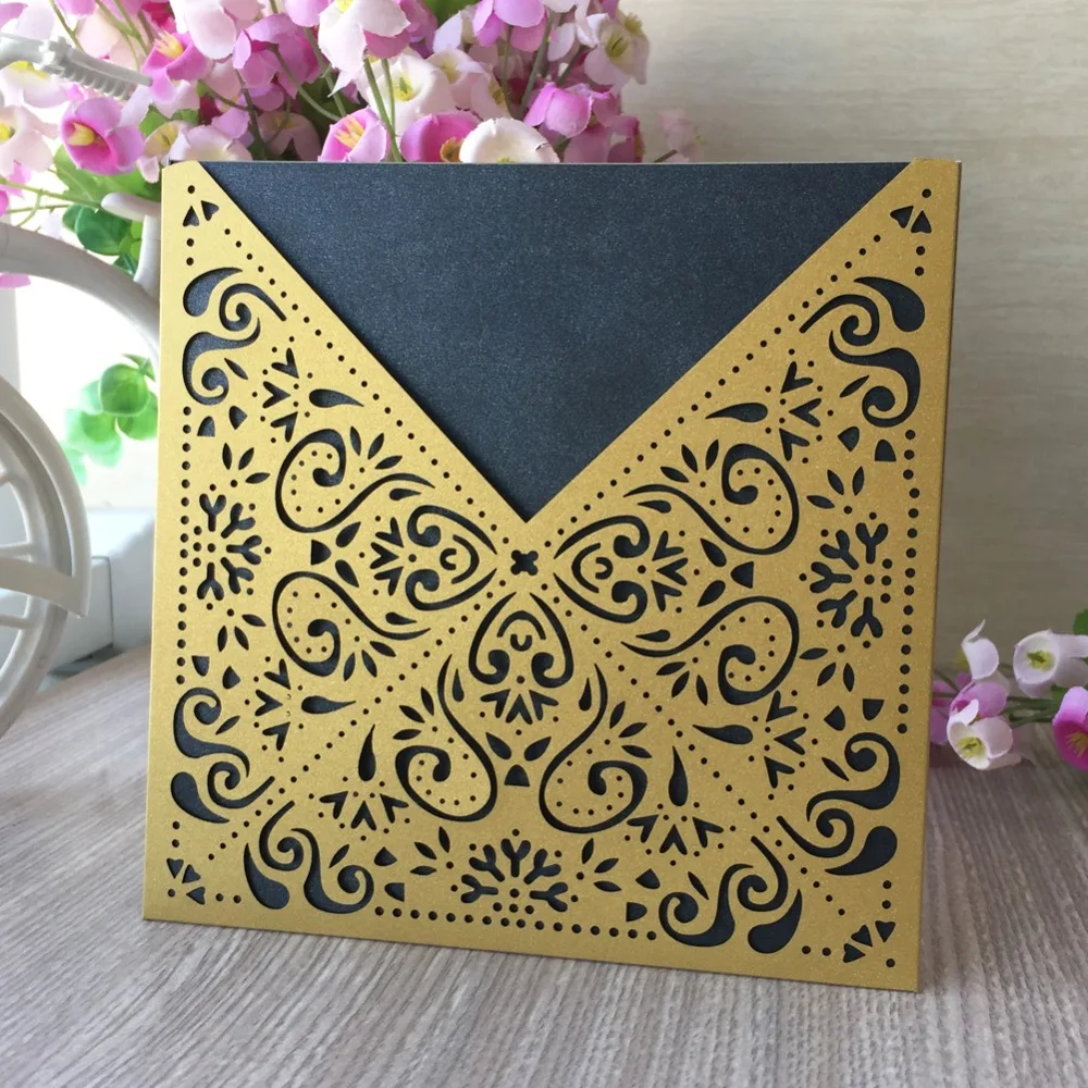 50Pcs Pearl paper Luxurious Wedding Decoration Supplies Gold Laser Cut Wedding Invitations Elegant Wedding Invitation Cards