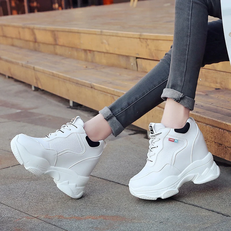 spring autumn fashion platform shoes casual sweet sports shoes shallow mouth Femmes Height Increase Shoes White mujer