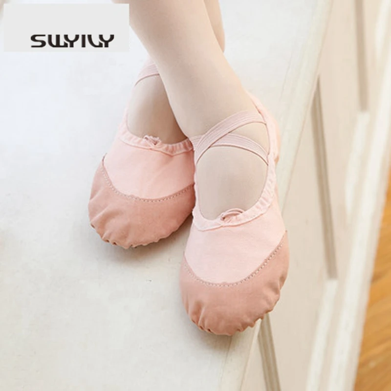 SWYIVY Women Dance Sneakers Canvas Flat Heel 2018 New Women Soft Ballet Dance Shoes Elastic Band Women Gym Shoes Training Shoes