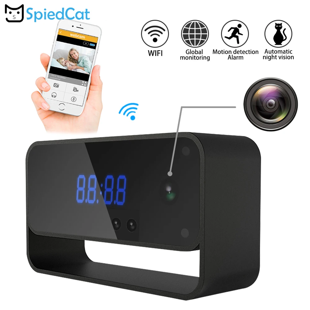 

HD Mini Wifi Camera Alarm Clock Wireless Nanny Cam Home Indoor Security Monitoring Night Vision Motion Detection Support TF Card
