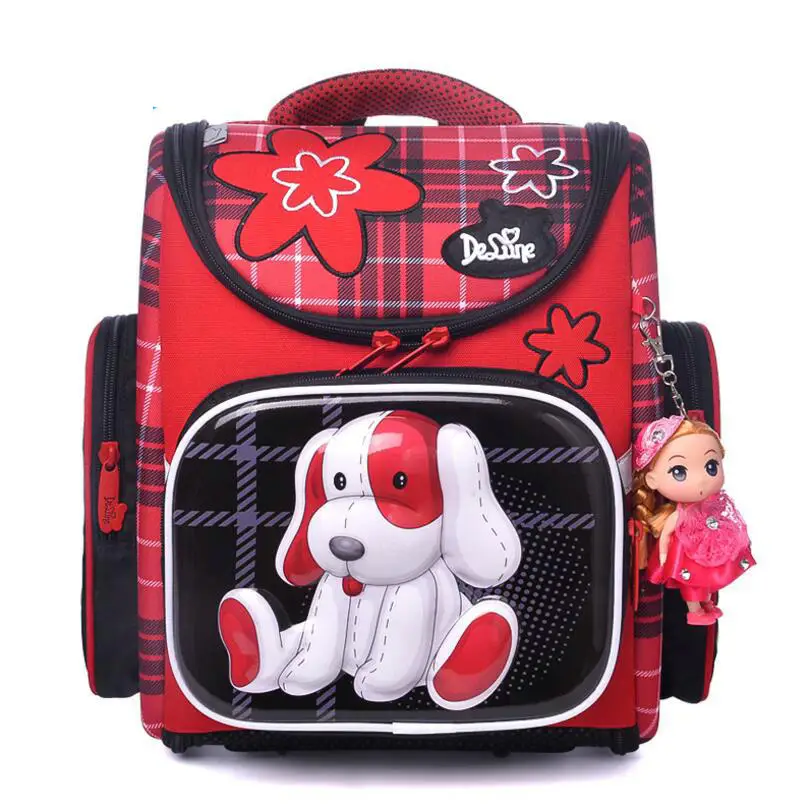 

Delune 2018 New design Orthopedic Girls School Bag Factory price Princess Cartoon 3D Bear Waterproof Backpacks for Children