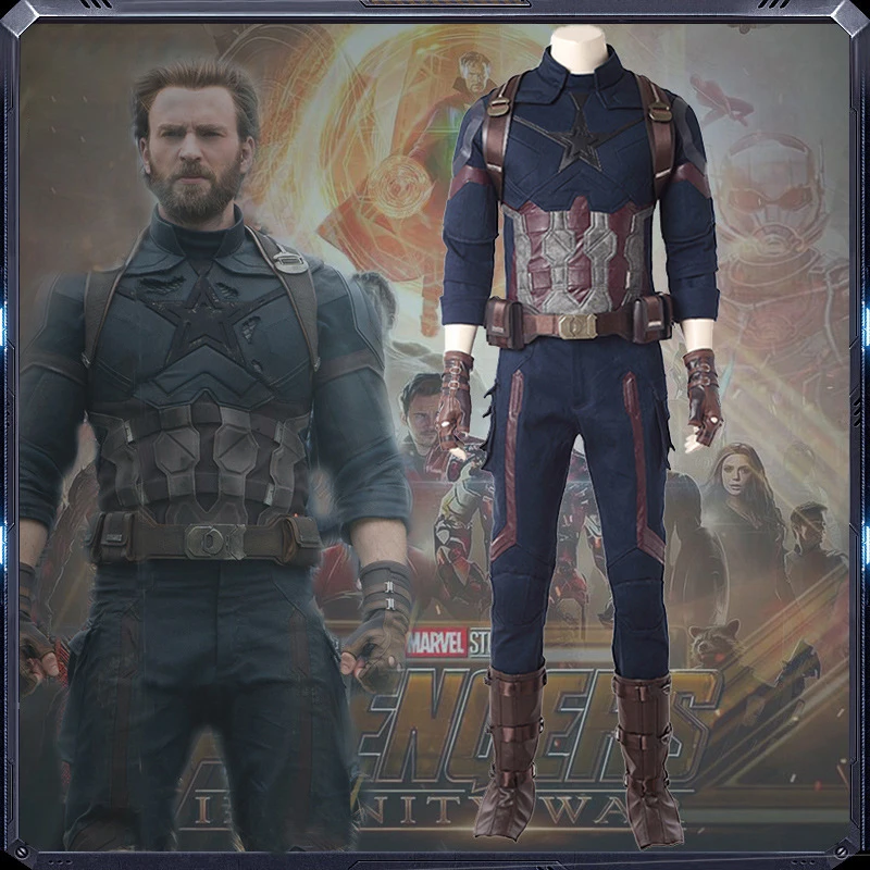 

Captain America Cosplay Costume Costume Set Halloween Party New Year High Quality Uniform Full Suit Onesies For Adults M20180193