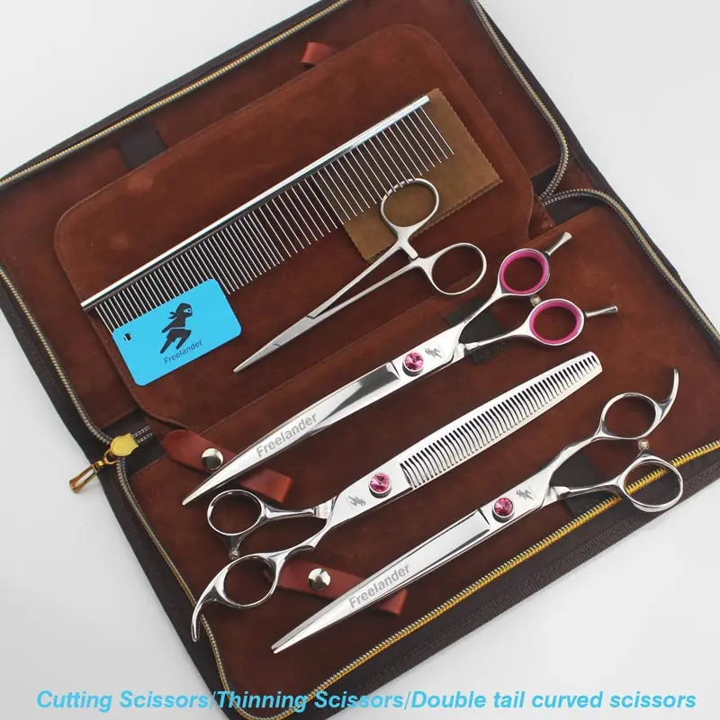 Pink Set2 8,0 дюймов Профессиональный Премиум острый край собака уход за животными ножницы набор ножниц для стрижки домашних животных - Color: Pink Set2