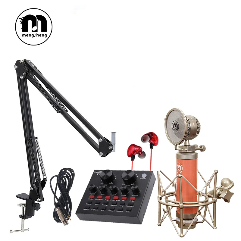 

Hot Professional full set of Marcia BM 800 Condenser microphone Phantom power USB sound card Recording studio KTV/PC Microphone
