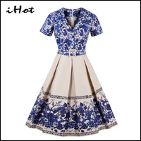 IHOT-2017-China-Style-Women-Summer-Blue-and-white-porcelain-Printed-Floral-Rockabilly-tunic-plus-size