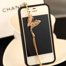 Горячая Распродажа Изысканная жемчужная Алмазная длинная цепь бабочка Пылезащитная заглушка для samsung для Htc для Xiaomi для LG для IPhone