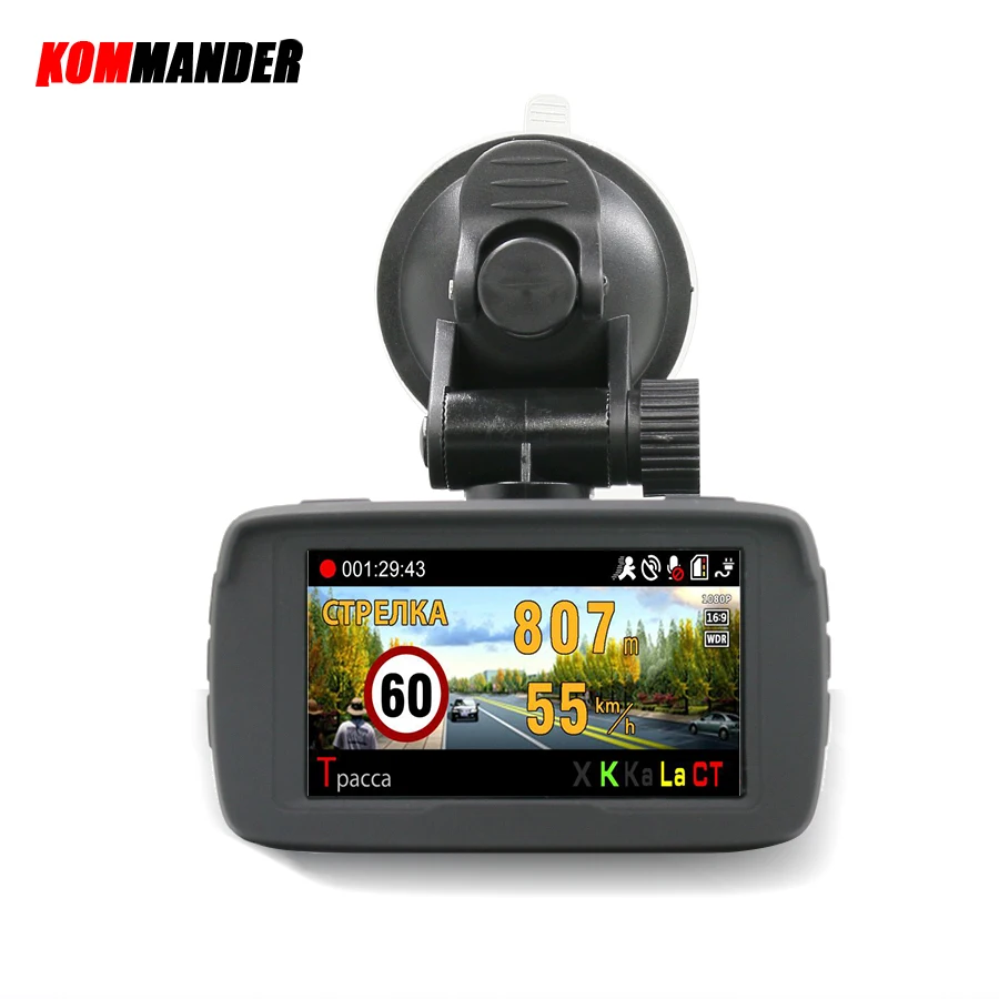 Kommander Ambarella Car DVR Camera Radar Detector GPS 3 in 1 LDWS FHD 1296P Video Loop recording Dashcam Russian Language