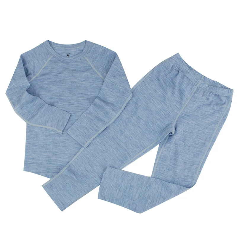 Комплект детского нижнего термобелья из мериносовой шерсти; спортивные подштанники; одежда для маленьких девочек; Топ и штаны для мальчиков; kinsei - Цвет: Небесно-голубой