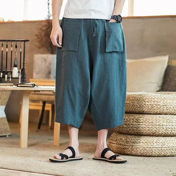 

Chinese Style Summer Men Wide Leg Hip Hop Pants Men Clothes 2020 Streetwear Linen Pants in Men's Harem Pants 5XL