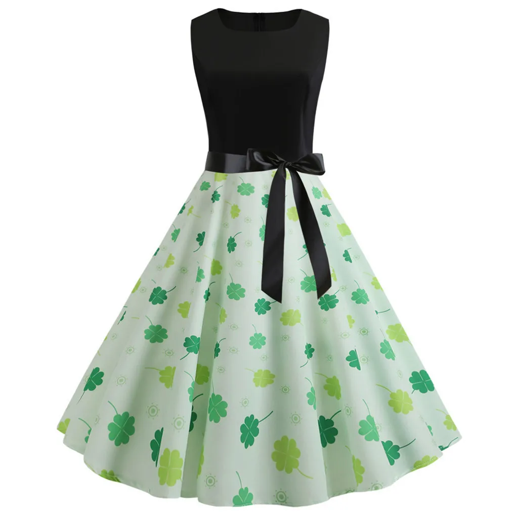 

Feitong 2019 Saint Patrick Parades Irish St. Patrick's Day Dress Sunday Retro Lucky You Green Three Leaf Shamrock Clover Dress