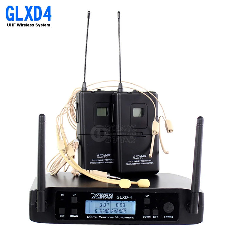 GLXD34 GLXD4 профессиональная гарнитура UHF беспроводной микрофон караоке система Двойные каналы беспроводной головной убор микрофон для сцены певица DJ - Цвет: Headset