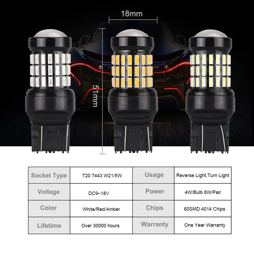 2 шт. Автомобильные светодиодные лампы T20 7440 W21W WY21W 7443 W21/5W|Сигнальная лампа| |