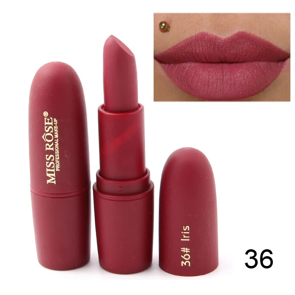 New MISS ROSE Lipstick Matte Waterproof Velvet Lip Stick 18 Colors Sexy Red Brown Pigments Makeup Matte Lipsticks Beauty Lips - Цвет: 36