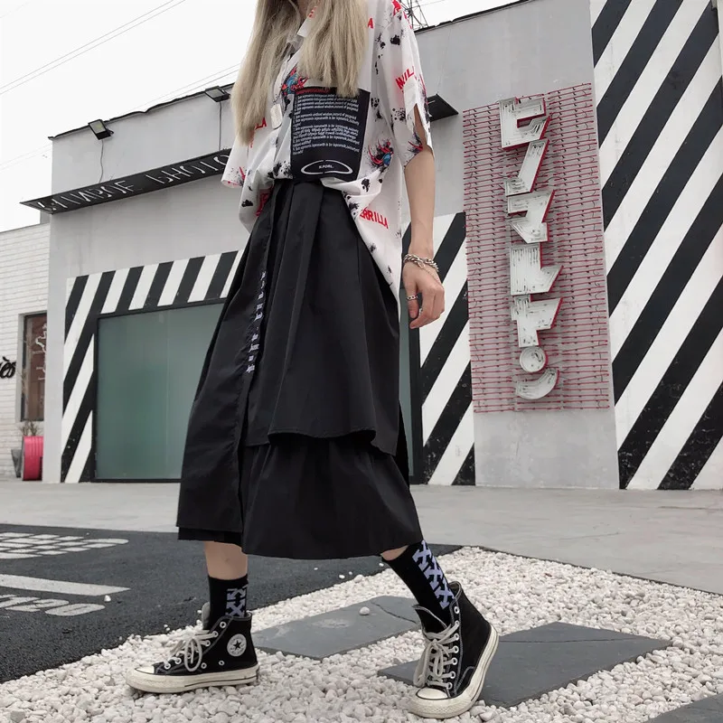 

Japanese Korean Women Streetwear Letter Asymmetry Irregular Skirt Fashion Mori Girl Summer Autumn Spring Bottom Harajuku 2019